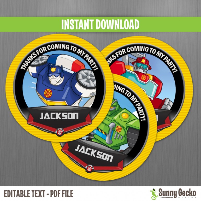 Transformers Rescue Bots Birthday Favor Tags
